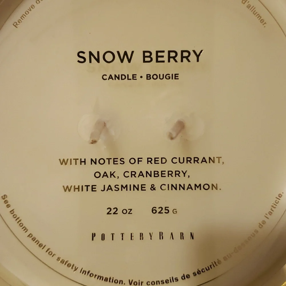 POTTERYBARN SNOW BERRY SCENT COLLECTION,TYPE LARGE CANDLE-22 OZ.,RETAIL $59.00